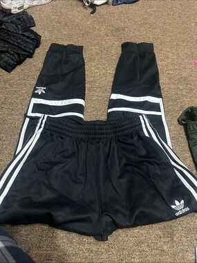adidas Black Jogger Pants with White Stripe Accents